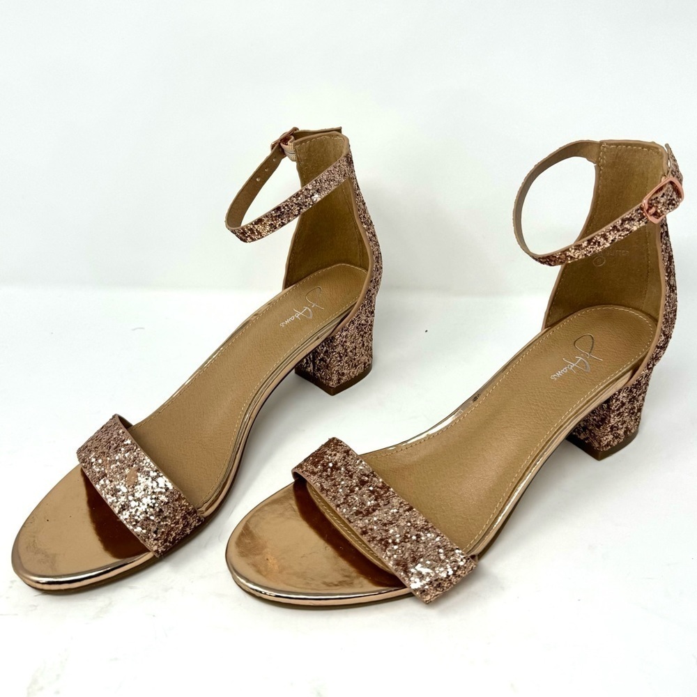 J. Adam’s Daisy Champagne Glitter block heel sandals 8 - Picture 4 of 10